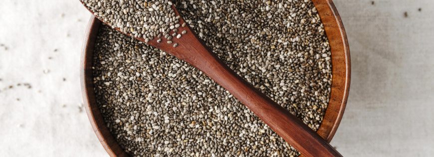 Chia Seed bowl with wooden spoon on it