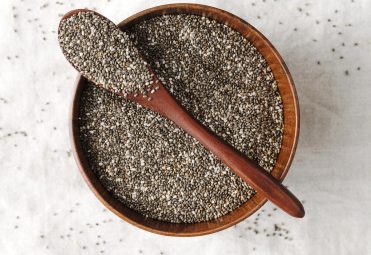 Chia Seed bowl with wooden spoon on it