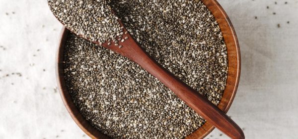 Chia Seed bowl with wooden spoon on it