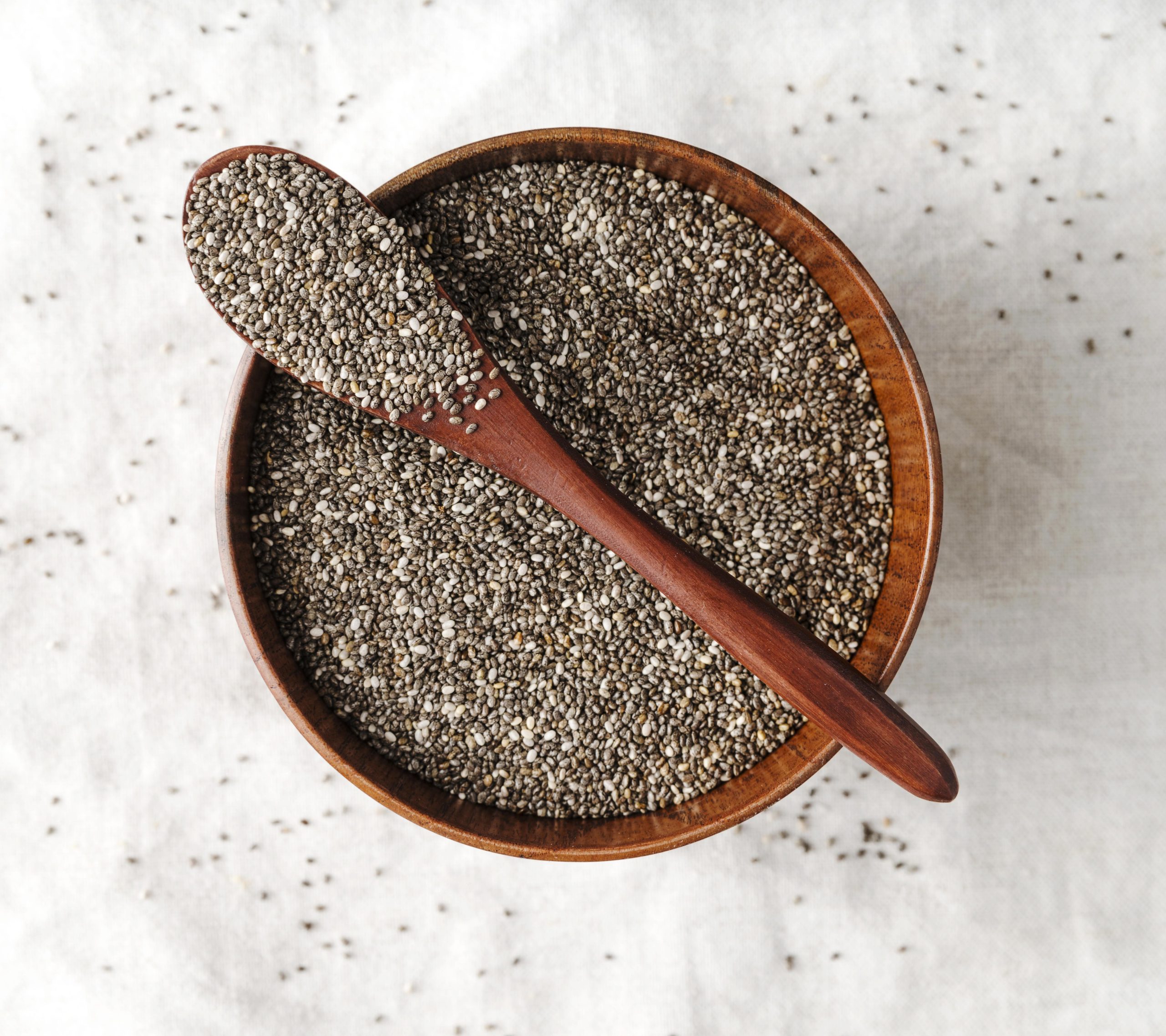 Chia Seed bowl with wooden spoon on it